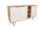 Hanah Home Consola Roble, Blanco. Fabricada 100% en tablero de partículas revestido de melamina con patas metálicas. Medidas: 142x83x35.6 cm.